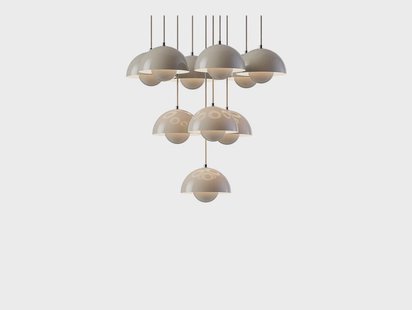 Flowerpot VP10 kroonluchter Ø53 grijs-beige &Tradition - Woonkamer - Modern - Metaal - Meerdere lampen