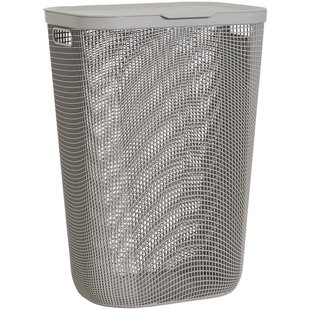 Leen Bakker - Wasmand Met Deksel Mesh - 55L - Polypropyleen - Taupe - 34x42x60.5 Cm