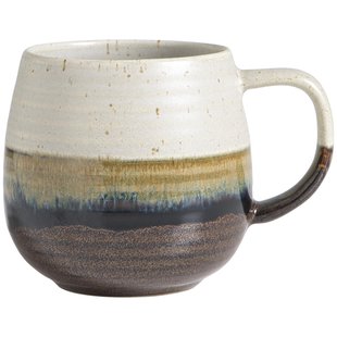 Leen Bakker - Mok Met Oor Mira Zwart - 360 Ml - Stoneware - Wit#Bruin#Zwart - H9 Cm
