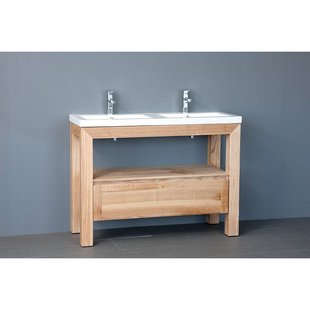 Badkamermeubelset Sanilux Robusta Keramiek 120x47x85 cm 2 Kraangaten Massief Eikenhout