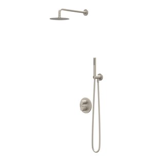 IVY Bond Regendoucheset - inbouw - 2-weg stop-omstel - 30cm plafondbuis - 25cm medium hoofddouche rond - houder met uitlaat - 150cm doucheslang - 3-standen handdouche - Geborsteld nickel PVD CSB2GNBECA