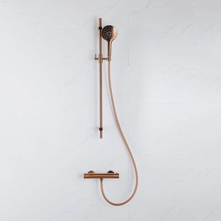 Fortifura Calvi douchekraan met glijstangset met ronde handdouche, gladde doucheslang Geborsteld koper PVD (Koper) SW970053/SW970036/SW799407/SW970047