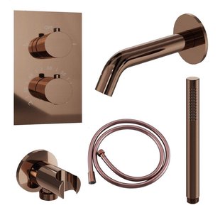 Fortifura Calvi Badkraan set - uitloop - 22cm inkortbaar - gladde slang - staafhanddouche - inbouwdeel - wandhouder - geborsteld koper PVD SW970045/SW706209/SW970038/SW1122515/SW970046