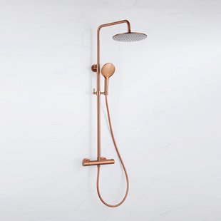 Fortifura Calvi Regendoucheset - thermostatisch - 25cm hoofddouche - gladde slang - ronde handdouche - Geborsteld koper PVD (Koper) SW1159502 SW970047 SW799407