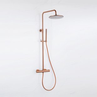 Fortifura Calvi Regendoucheset - thermostatisch - 25cm hoofddouche - gladde slang - staaf handdouche - Geborsteld koper PVD (Koper) SW1159502 SW799407