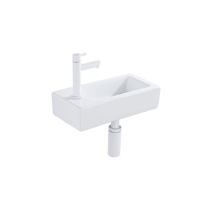 QeramiQ Fuente Fonteinset - 37.5x18.5x9cm - keramiek - kraangat links - fonteinkraan mat wit - afvoerplug - verlaagd sifon - Glans wit SW1122449/SW696206/SW696216/SW1210972