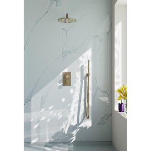 Fortifura Calvi Inbouw Regendoucheset - thermostatisch - wandarm - 25cm hoofddouche - staaf handdouche - gladde doucheslang - Geborsteld Messing PVD (Goud) SW728176/SW720555/SW720562/SW720569/SW720570/SW721