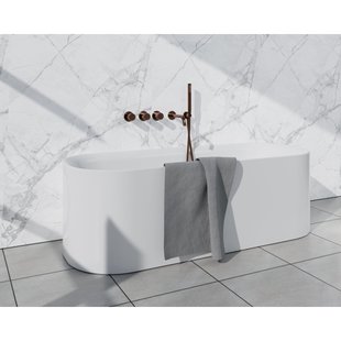 Fortifura Nebbio Badcombinatie-set - thermostaatkraan - wandaansluitbocht met handdouchehouder- gladde doucheslang - staaf handdouche - uitloop - geborsteld koper SW1183069 2x SW1183076 2x SW1183082 SW970045 SW799