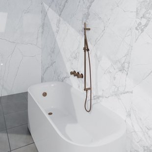 Fortifura Nebbio Badcombinatie-set - thermostaatkraan - glijstang met geïntegreerde wandaansluitbocht - gladde doucheslang - staaf handdouche - badvulcombinatie - geborsteld koper PVD (koper) SW1183069 SW1111533 SW799407 SW970046 SW1108811 SW