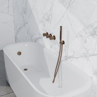 Fortifura Nebbio Badcombinatie-set - thermostaatkraan - wandaansluitbocht met handdouchehouder - gladde doucheslang - staaf handdouche - badvulcombinatie - geborsteld koper PVD (koper) SW1183069 SW1183076 SW1183082 SW970045 SW799407 SW