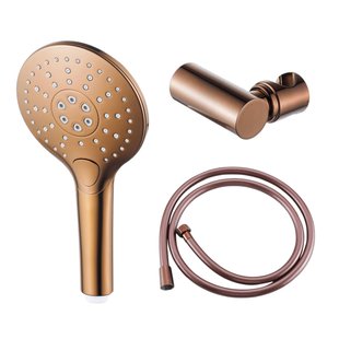 Fortifura Calvi Handdoucheset - Ø12 - rond - 3 straalsoorten - met houder - met gladde slang - 150cm - geborsteld koper PVD SW970047/SW970044/SW799407