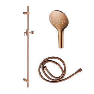 Fortifura Calvi glijstangset met ronde handdouche, metalen doucheslang geborsteld koper SW970053/SW970047/SW970048