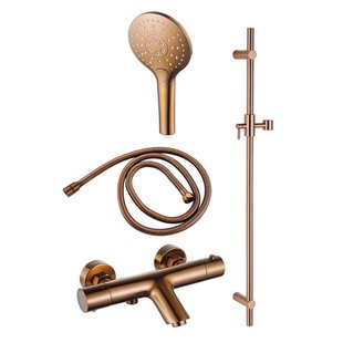 Fortifura Calvi Badkraan - met glijstangset - ronde handdouche - metalen doucheslang - geborsteld koper PVD SW970037/SW970053/SW970047/SW720226