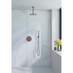 Fortifura Calvi inbouw Regendoucheset - rond - thermostatisch - plafondarm - 25cm hoofddouche - staaf handdouche - gladde slang - Geborsteld koper PVD SW799407/SW970041/SW970042/SW970045/SW970046/SW115