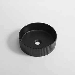 QeramiQ Arto waskom - 35x35x11.5cm - geribbeld - rond - keramiek - mat zwart SW1413961