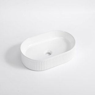 QeramiQ Arto waskom - 49.5x31.5x13cm - geribbeld - ovaal - keramiek - glans wit SW1413964