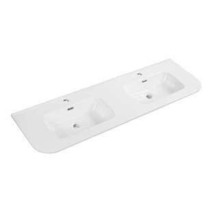 Saniclass Terra Meubelwastafel - 121x46x2cm - afgeronde hoeken - 2 wastafels - 2 kraangaten - wit glans SW1418359