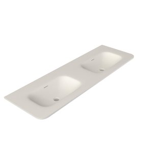 Saniclass Terra Meubelwastafel - 141x46x1.2cm - afgeronde hoeken - 2 wasbakken - zonder kraangat - solid surface - wit mat SW1418384
