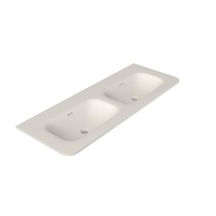 Saniclass Terra Meubelwastafel - 121x46x1.2cm - afgeronde hoeken - 2 wasbakken - zonder kraangat - solid surface - wit mat SW1418386