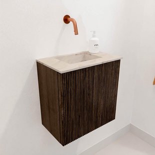 Mondiaz JOYA-DLUX 40cm toiletmeubel - kleur Walnut - Wastafel FAYE positie Midden Zonder kraangat kleur Frappe. JYDLX40M1D0KWalFra