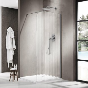 Fortifura Galeria Inloopdouche - 90x200cm - afgeronde glaswand - rechts - ribbel glas - wandarm - geborsteld gunmetal PVD SW1421075/SW797907