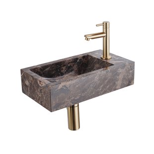 Saniclass Fuente Fonteinset - 40x22x10cm - kraangat rechts - fonteinkraan geborsteld messing PVD - afvoerplug - verlaagd sifon - Dark Emporador SW1244453/SW696237/SW696207/SW696217/SW1137129