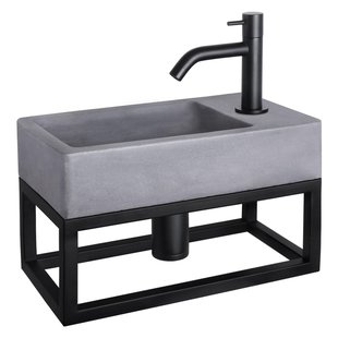 Differnz Force fonteinset - 40x22x8cm - Rechthoek - 1 kraangat - Gebogen matte zwarte kraan - met zwart frame - Beton Grijs 38.401.68