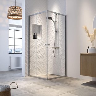 Sealskin Hooked Vierdelige hoekinstap met schuifdeuren 90x90x200 cm, 6 mm helder veiligheidsglas met antikalklaag chroom CCX520906265100