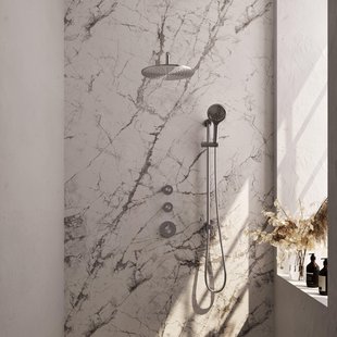 Brauer Brushed Carving Regendoucheset inbouw - hoofddouche 30cm - Wandarm - glijstang - met inbouwdeel - Carving knoppen - handdouche Rond 3 standen - PVD - geborsteld RVS 5-NG-118