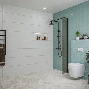 Fortifura Galeria inloopdouche - 30x200cm - rookglas - wandarm - mat zwart SW797930/SW797905