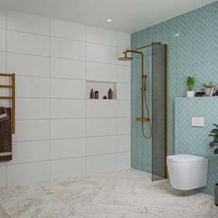 Fortifura Galeria inloopdouche - 30x200cm - rookglas - wandarm - Geborsteld koper PVD (Koper) SW797930/SW876702