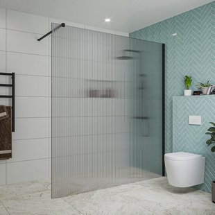 Fortifura Galeria inloopdouche - 180x200cm - ribbelglas - wandarm - mat zwart SW797957/SW797905