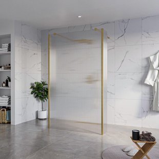 Fortifura Galeria Vrijstaande Inloopdouche - 120x200cm - Helder geribbeld - antikalk - 8mm veiligheidsglas - 2 zijwanden 30cm - wandsteunen en hoekprofielen - Geborsteld Messing PVD (Goud) SW927770 2x/SW797953/SW797945 2x/SW798731 2x