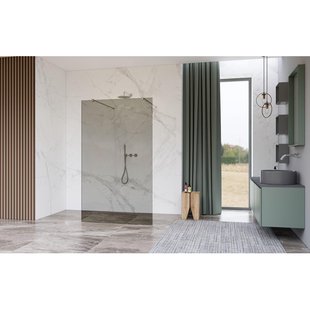 Fortifura Galeria Vrijstaande Inloopdouche - 140x200cm - Rookglas - antikalk - 8mm veiligheidsglas - wandsteunen - Chroom SW927766 2x/SW797946