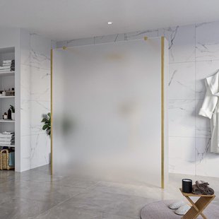 Fortifura Galeria Vrijstaande Inloopdouche - 180x200cm - Glas mat - antikalk - 8mm veiligheidsglas - 2 zijwanden 40cm - wandsteunen en hoekprofielen - Geborsteld Messing PVD (Goud) SW927770 2x/SW797933/SW797921 2x/SW798731 2x