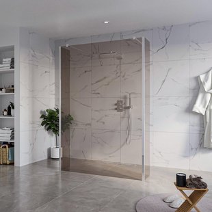 Fortifura Galeria Vrijstaande Inloopdouche - 140x200cm - Rookglas - antikalk - 8mm veiligheidsglas - 2 zijwanden 40cm - wandsteunen en hoekprofielen - Chroom SW927766 2x/SW797946/SW797934 2x/SW358024 2x