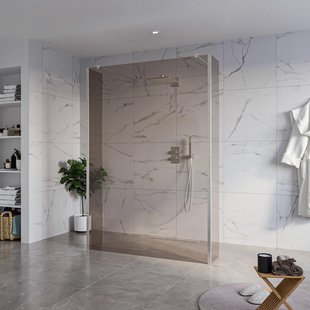 Fortifura Galeria Vrijstaande Inloopdouche - 140x200cm - Rookglas - antikalk - 8mm veiligheidsglas - 2 zijwanden 40cm - wandsteunen en hoekprofielen - Geborsteld RVS PVD (RVS) SW927769 2x/SW797946/SW797934 2x/SW798730 2x