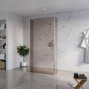 Fortifura Galeria Vrijstaande Inloopdouche - 100x200cm - Rookglas - antikalk - 8mm veiligheidsglas - 2 zijwanden 40cm - wandsteunen en hoekprofielen - Geborsteld RVS PVD (RVS) SW927769 2x/SW797940/SW797934 2x/SW798730 2x