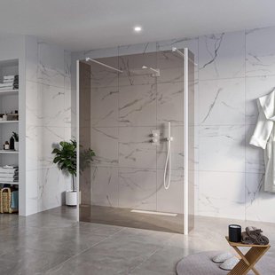 Fortifura Galeria Vrijstaande Inloopdouche - 140x200cm - Rookglas - antikalk - 8mm veiligheidsglas - 2 zijwanden 40cm - wandsteunen en hoekprofielen - Wit mat SW927768 2x/SW797946/SW797934 2x/SW541264 2x