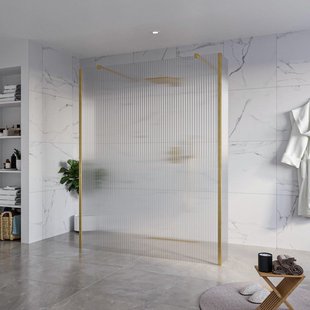 Fortifura Galeria Vrijstaande Inloopdouche - 160x200cm - Helder geribbeld - antikalk - 8mm veiligheidsglas - 2 zijwanden 40cm - wandsteunen en hoekprofielen - Geborsteld Messing PVD (Goud) SW927770 2x/SW797956/SW797948 2x/SW798731 2x