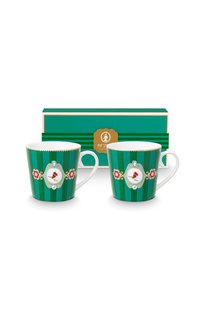Pip Studio Set/2 Mokken Groot Love Birds Medallion Gestreept Emerald-Groen