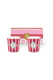 Pip Studio Set/2 Mokken Groot Love Birds Medallion Gestreept Rood-Roze