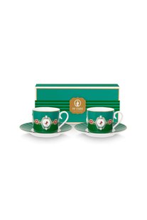 Pip Studio Set/2 Kop & Schotel Love Birds Medallion Emerald-Groen