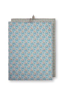Pip Studio Set/2 Theedoeken Blooming Tales Bustani-Pashmina Khaki/Blauw
