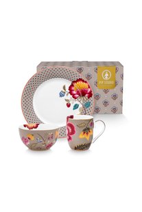 Pip Studio Set/3 Ontbijtset Blooming Tales Fantasy Khaki
