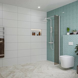 Fortifura Galeria inloopdouche - 30x200cm - rookglas - wandarm - mat wit SW797930/SW797906