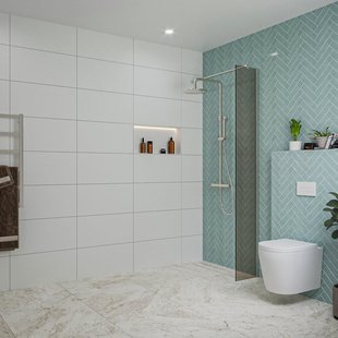 Fortifura Galeria inloopdouche - 30x200cm - rookglas - wandarm - Geborsteld RVS PVD (RVS) SW797930/SW797908