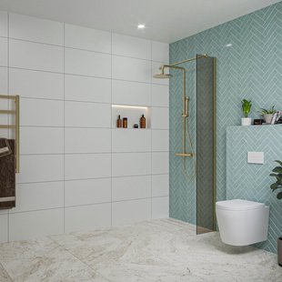 Fortifura Galeria inloopdouche - 30x200cm - rookglas - wandarm - Geborsteld Messing PVD (Goud) SW797930/SW797910