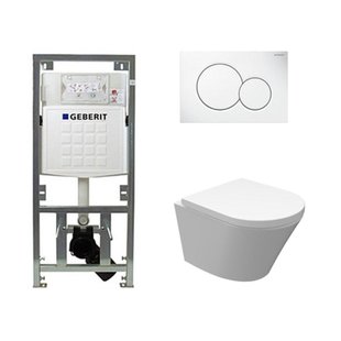 Wiesbaden Vesta Inbouwset - compact - 47cm - diepspoel wandcloset - softclose - quickrelease - rimless - afdekplaat simga01 - wit 0701131/0700518/sw98662/