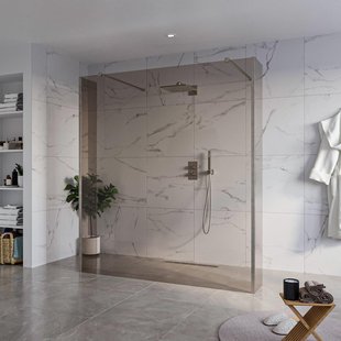 Fortifura Galeria Vrijstaande Inloopdouche - 180x200cm - Rookglas - antikalk - 8mm veiligheidsglas - 2 zijwanden 30cm - wandsteunen en hoekprofielen - Geborsteld Gunmetal PVD SW927771 2x/SW797943/SW797930 2x/SW798732 2x